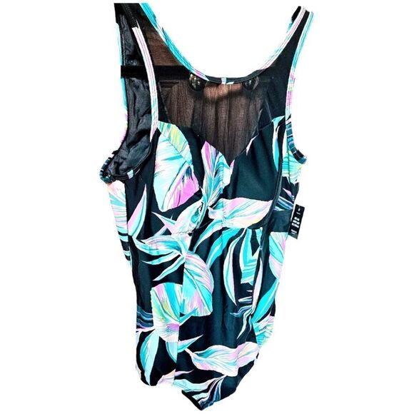 TORRID Plus Size Wireless Mesh High Neck Leaf design One Piece Swimsuit 1X - Picture 3 of 16